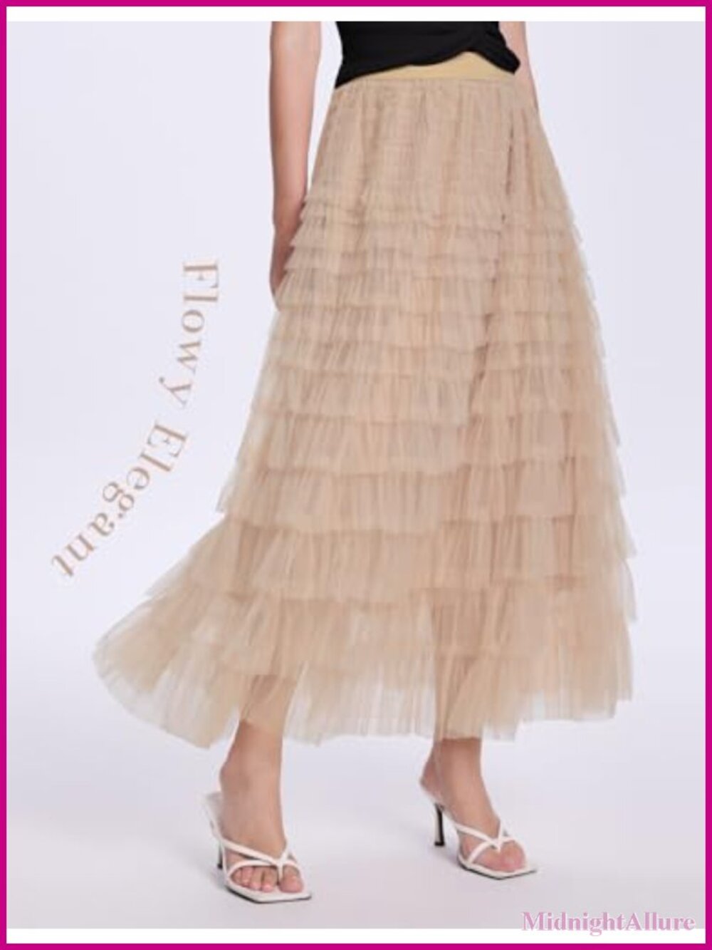 Tulle Maxi Skirt High Waist Tiered A Line Layered Fairy Skirt Wedding Guest - Picture 4 of 6